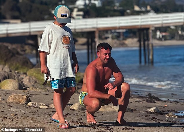 In another photo, personal trainer Adam and Beau explored the beach in the famous Californian city