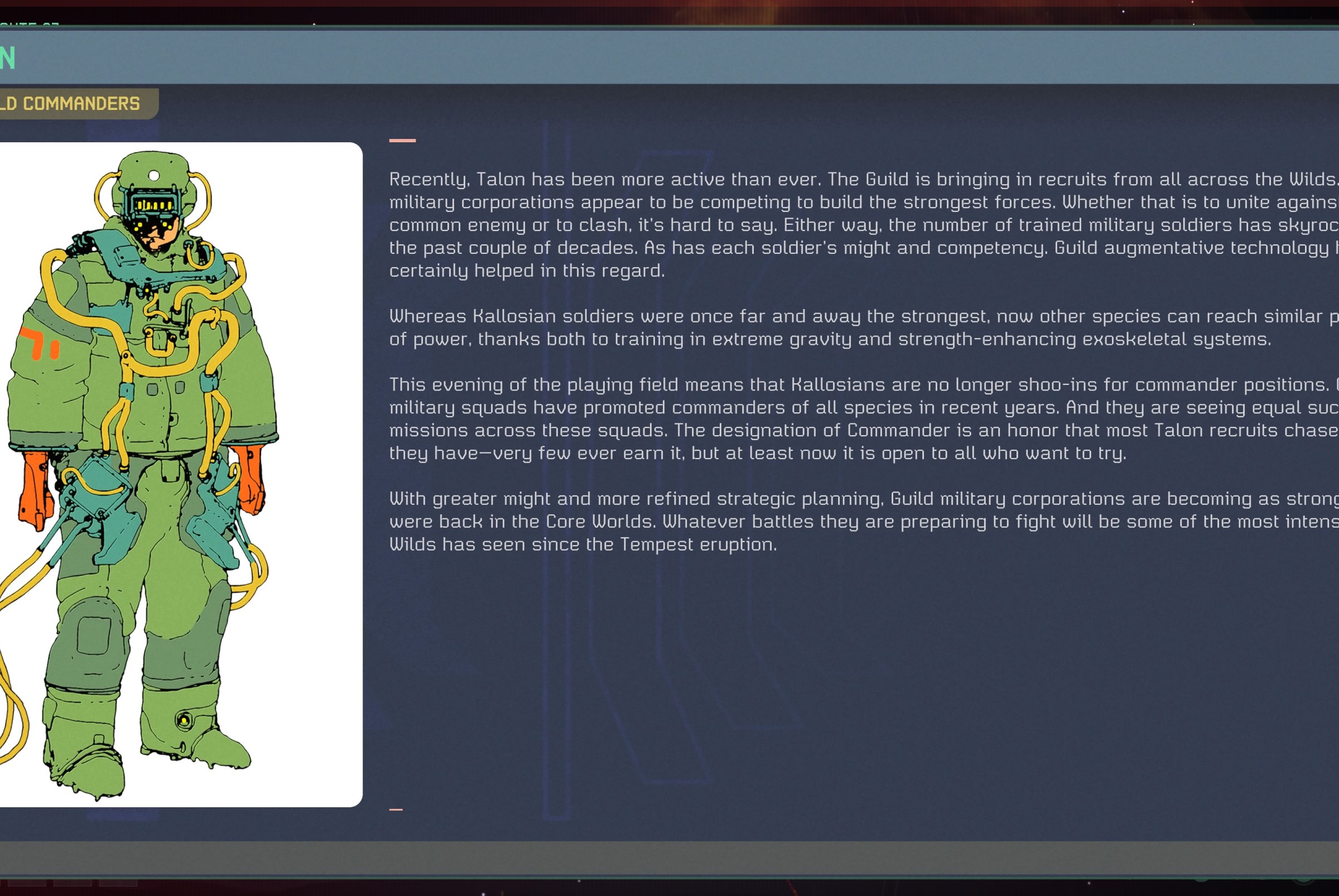 A screenshot of a Talon lore item from Concord's Galactic Guide