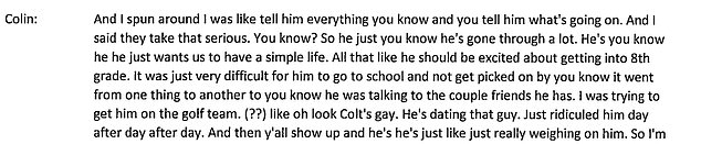 “It was very difficult for him to go to school and not be bullied,” Colin Gray told an investigator, according to a transcript of their conversation obtained by DailyMail.com