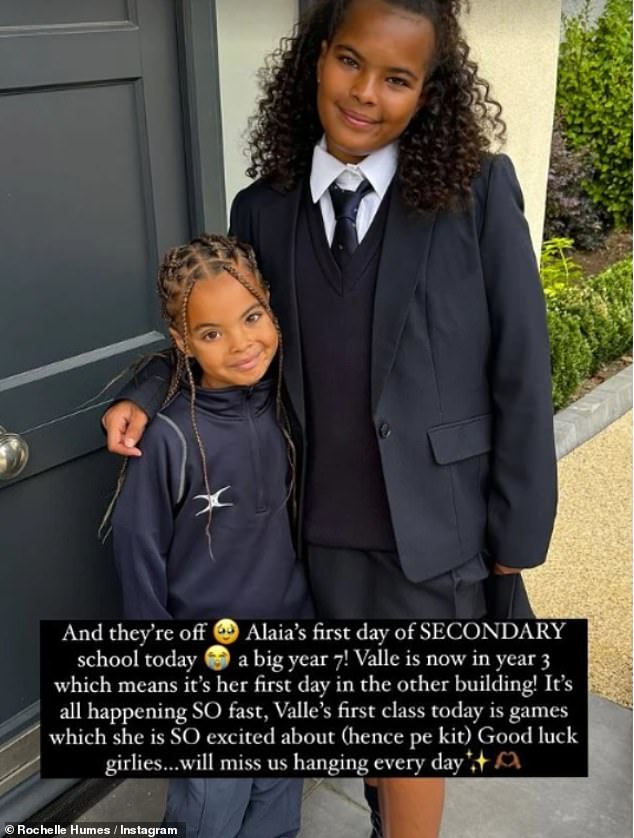 Rochelle also shared a photo of her eldest daughter Alaia, 10, returning to school for the first time in seventh grade