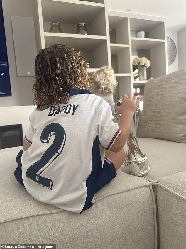 While England were competing in the European Championship, Lauryn dressed her son Kairo and daughter Kinara in full football gear