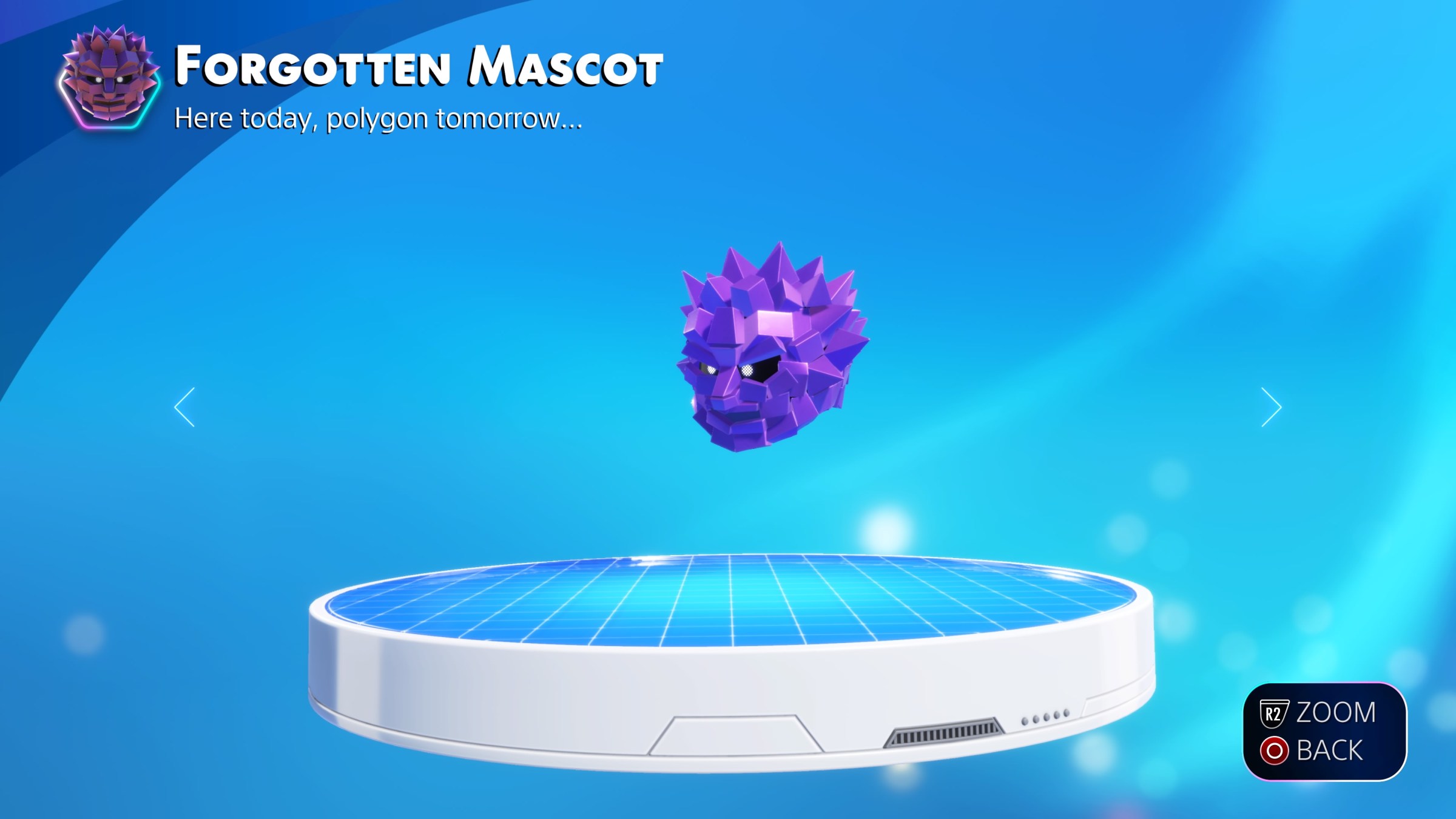 a screenshot of Forgotten Mascot, a collectible bot in Astro Bot that is a floating, pointy purple head