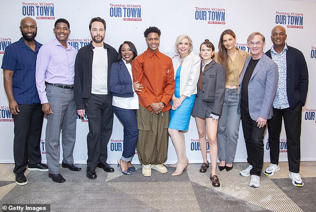 Richard Thomas, 73, stars as Mr. Webb, Jim Parsons takes on the role of Stage Manager. Ephraim Sykes (center) stars as Emily's husband, George Gibbs, and Billy Eugene Jones (second from left) plays his father, Dr. Gibbs, in the modern-day update of the play