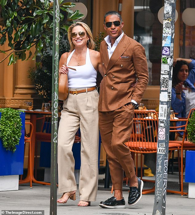 The co-hosts, who turned lovers, appeared to have coordinated their outfits for the lunch date on Thursday