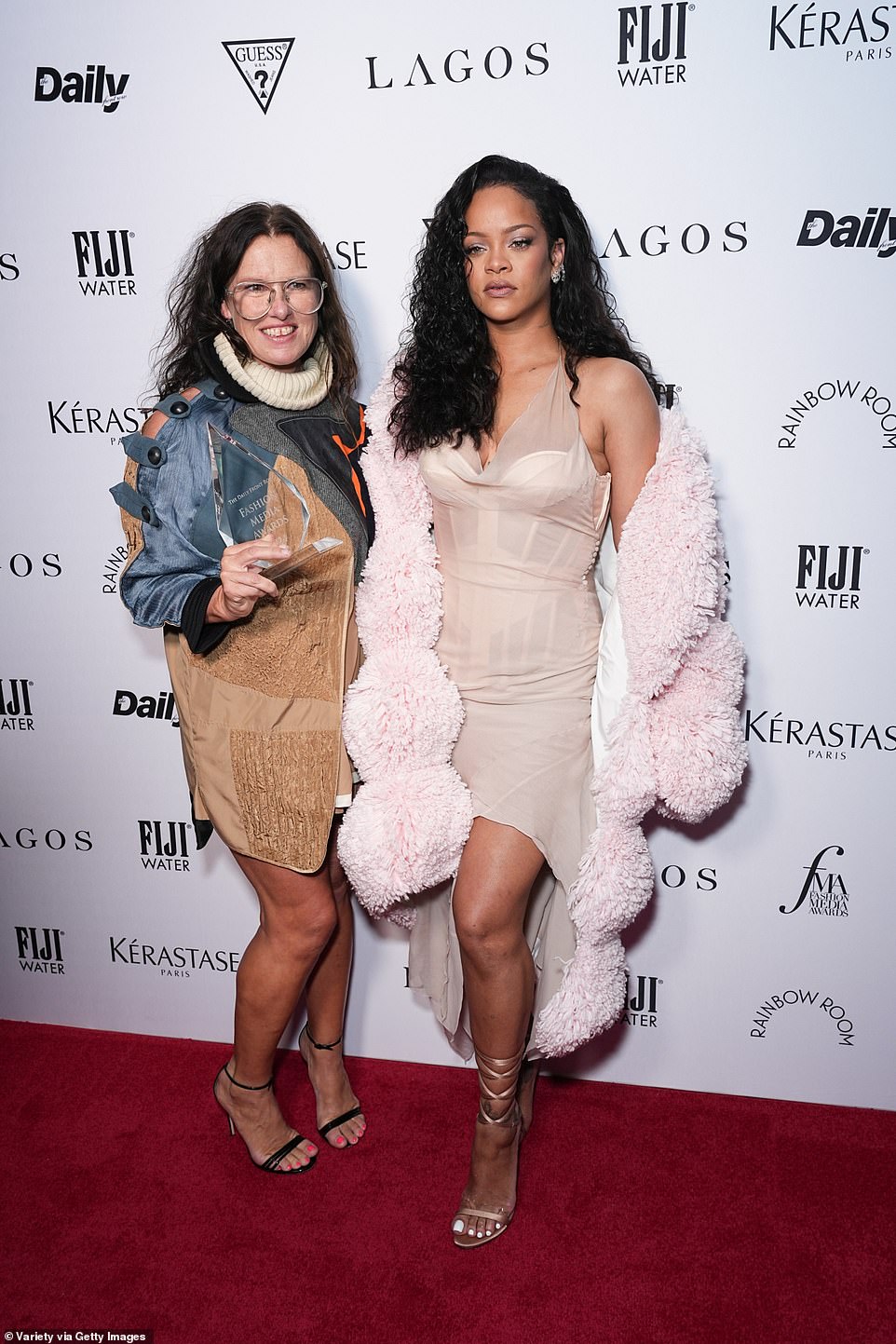 The Rude Boy hitmaker stunned in a daring bustier-style sheer halter dress at the event, held at The Rainbow Room at 30 Rockefeller Plaza