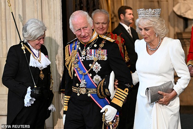 King Charles III and Queen Camilla at the State Opening of Parliament on July 17