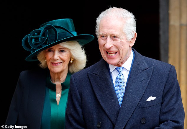 Queen Camilla and King Charles III attend the traditional Easter service at St George's Chapel, Windsor Castle, on March 31