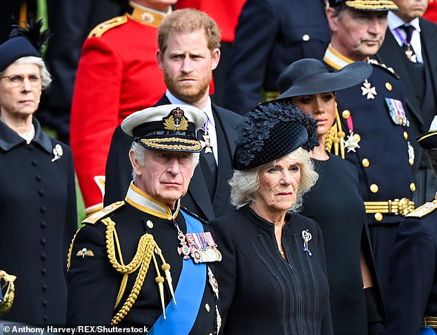 King Charles and Queen Camilla at the funeral of the late Queen Elizabeth