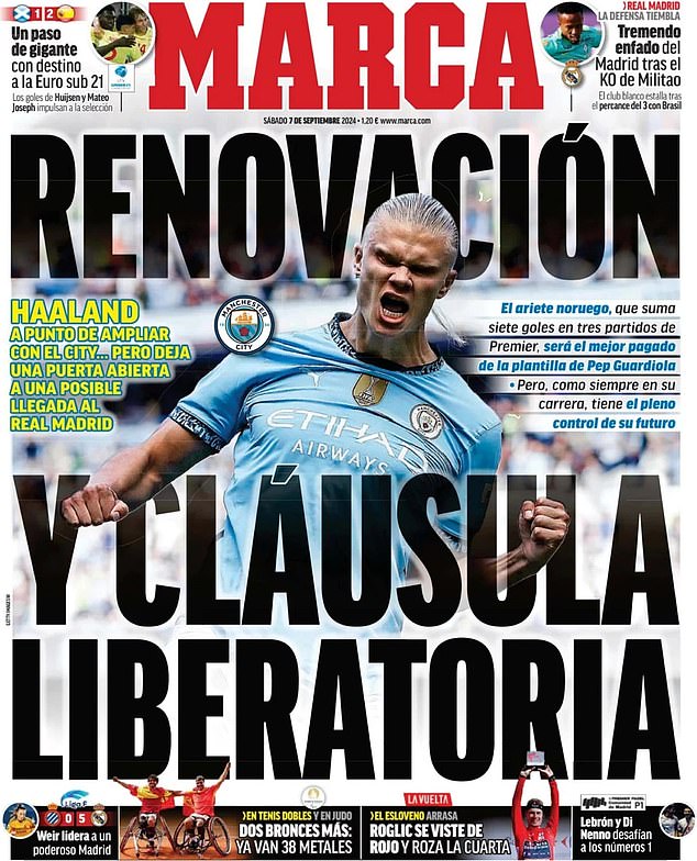 Marca led their report on Haaland's deal with the headline 'extension and a release clause'