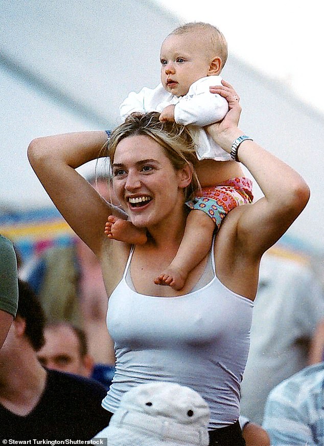 Kate revealed she had overcome her guilt as a mother by realising it would be impossible to 'be at every sports day game, and drop the kids off and pick them up from school' (pictured with daughter Mia in 2001)