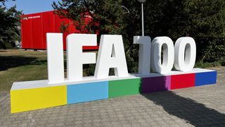 A giant sign that says 'IFA 100'