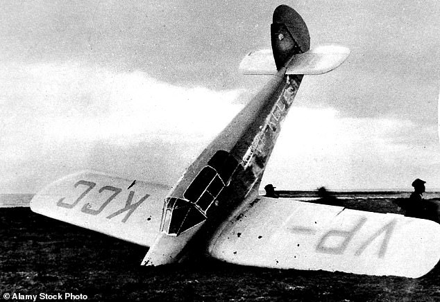 Beryl Markham's plane after an emergency landing in Nova Scotia, 1936. Beryl survived the crash and her flight across the Atlantic Ocean was a success