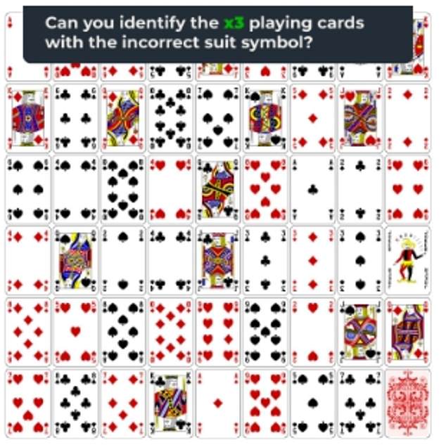 A mind-boggling brain teaser challenged people to find three cards with the wrong suit in a deck of cards in just 15 seconds