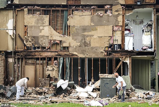 Frequent natural disasters in Texas are a major factor in the rising cost of home insurance, which contributes to the rising cost of homeowners' association (HOA) fees in apartment buildings, as maintenance costs are passed on to apartment owners (pictured: a damaged home in Houston after a major storm in May)