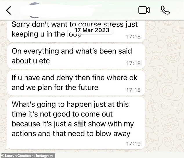 The messages Lauryn claims are from Kyle also show him admitting his actions were a 's*** show'