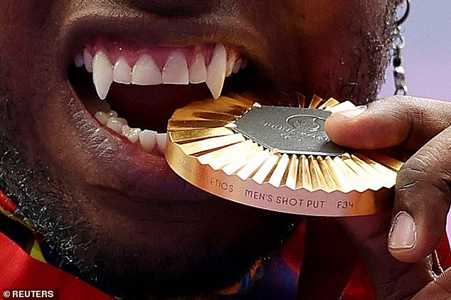 Colombia's Mauricio Valencia took victory in the F34 men's shot put final in Paris