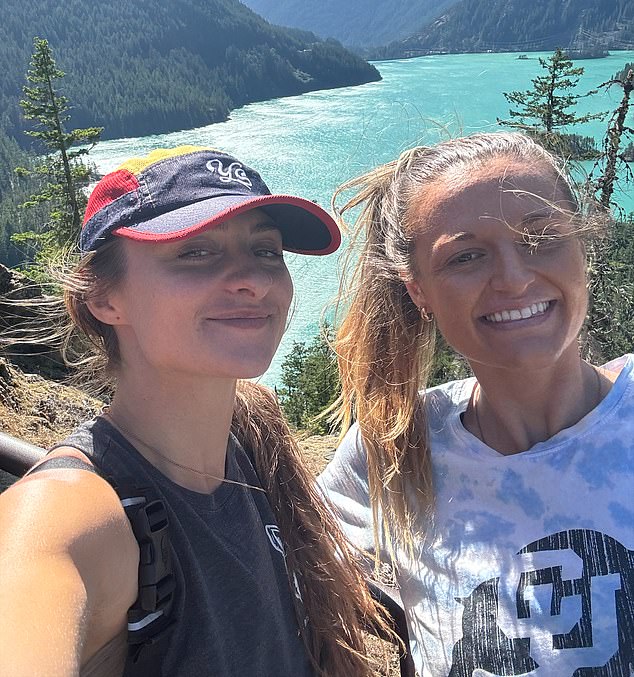 Jessee Clauson (right), 29, and Camille Avarella, 28, were descending Longs Peak in the Rockies when they captured the tall, gray creature on camera