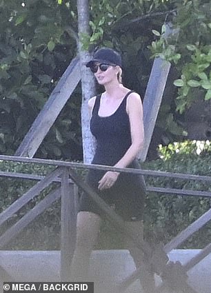 She was spotted on Friday in a sporty all-black workout outfit with matching sunglasses and a cap