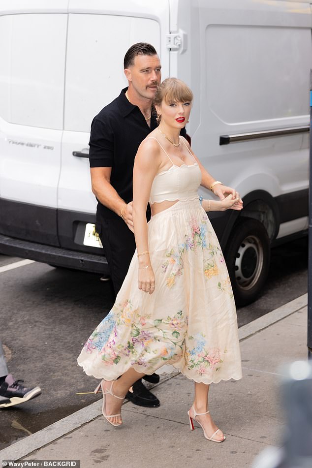 The 34-year-old Bad Blood hitmaker and the 34-year-old Kansas City Chiefs star held hands as they walked into the famous Greenwich Village recording studio