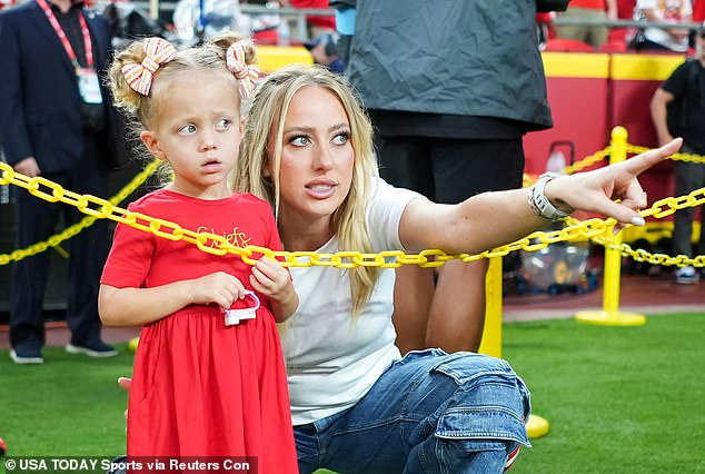 Brittany Mahomes pictured with her daughter Sterling before Thursday's Chiefs game