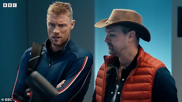 England cricketer and former presenter Flintoff was seriously injured in an accident during filming of the show at Dunsfold Aerodrome in December 2022, in which he overturned a three-wheeled car (pictured: Freddie Flintoff and comedian Paddy McGuinness on the BBC motoring show)