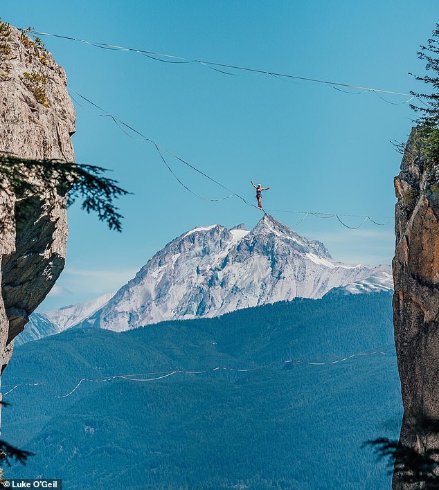 Taylor first tried slacklining, where the rope is attached relatively low above the ground, before she felt comfortable enough to tackle the 