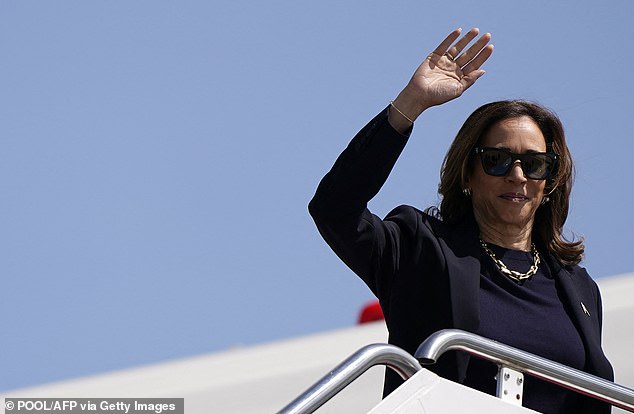 US Vice President and Democratic presidential candidate Kamala Harris boards Air Force Two