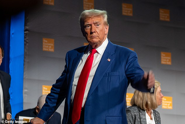 Republican presidential candidate, former US President Donald Trump, addresses the Economic Club of New York