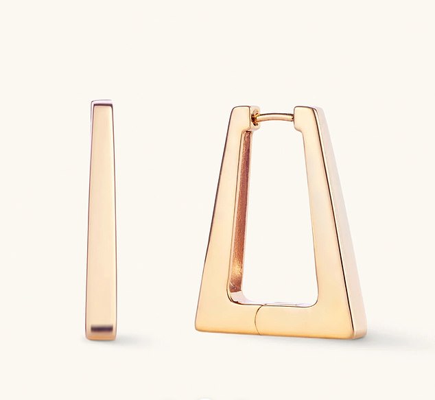 The Alia earrings have a contemporary angular silhouette and are made of brass with 18k gold plating