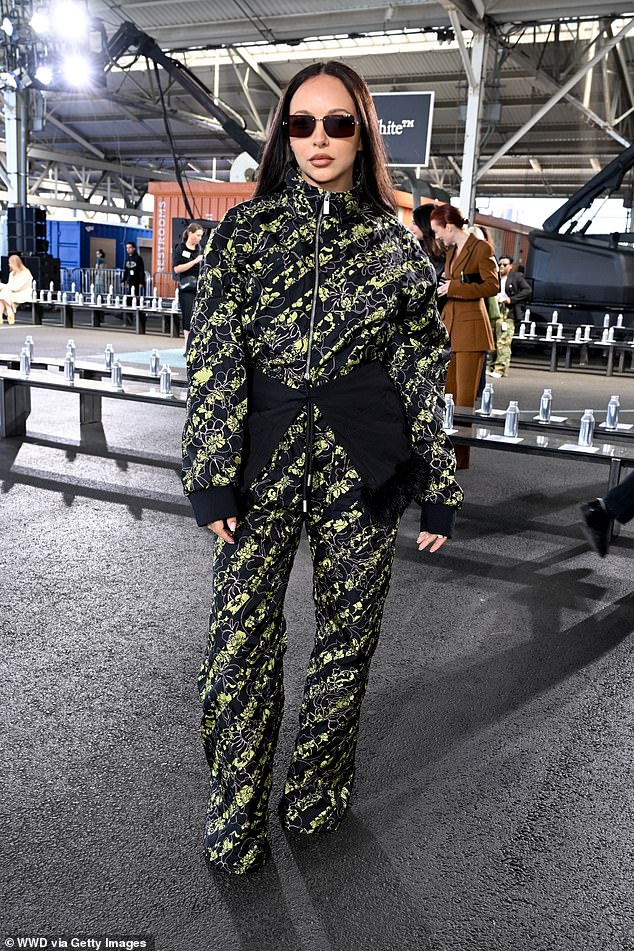 Jade opted for minimal jewelry and makeup, accessorizing only with a nose ring and dark painted nails, and added a pair of black heeled sandals to her outfit