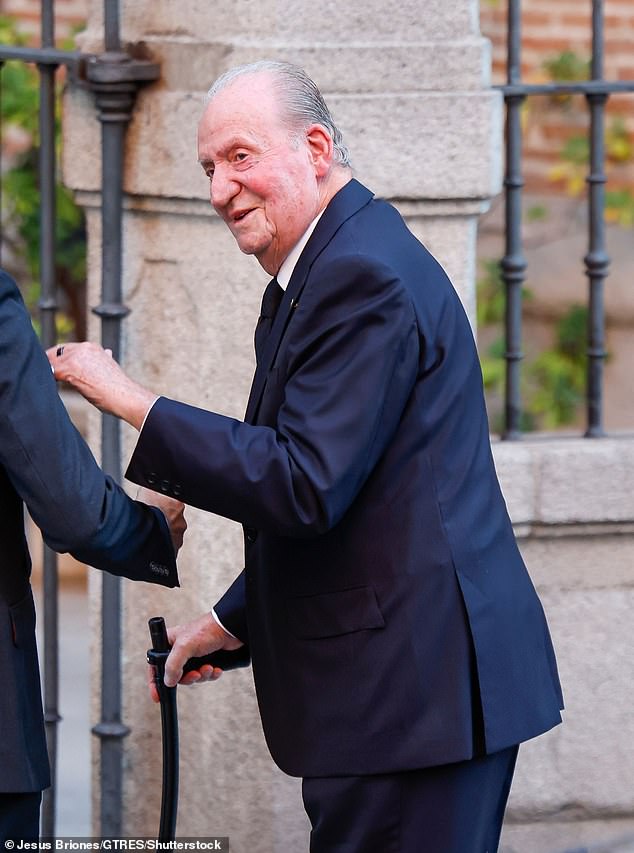 The former Spanish monarch, who abdicated in 2016, wore a navy blue suit for the somber occasion