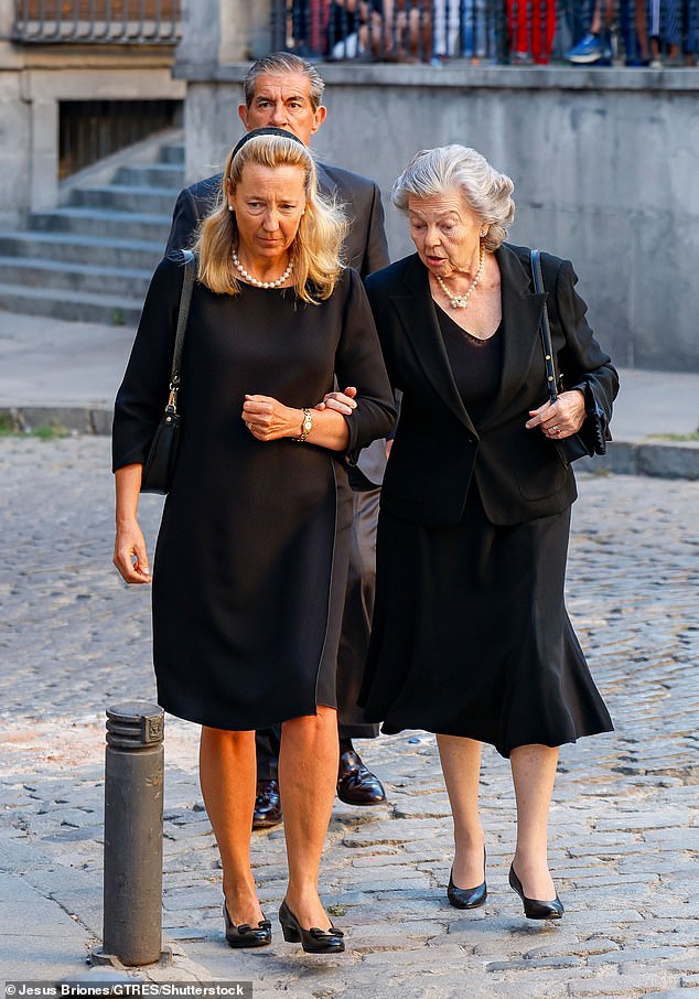 Princess Anna of Bourbon-Two Sicilies (right), 85, and her daughter Princess Cristina of Bourbon-Two Sicilies (left) attended the funeral on Sunday