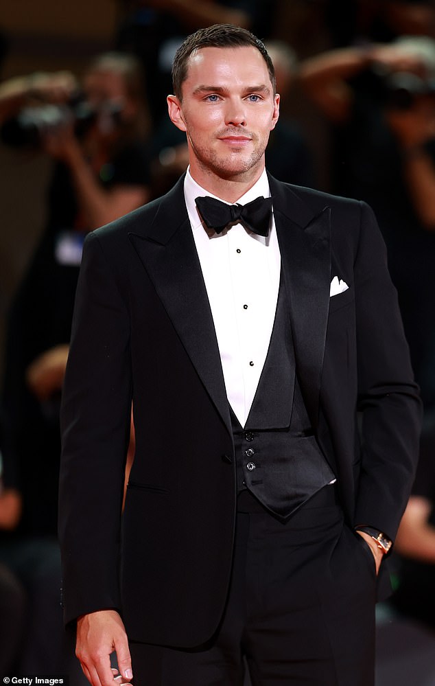 Meanwhile, his co-star Nicholas Hoult, 34, who plays the radical, charismatic leader Bob Matthews in the film, looked handsome in a black tuxedo suit