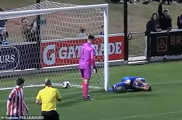 Karagiannis fell to the ground clutching his face as Veitch was shown a red card