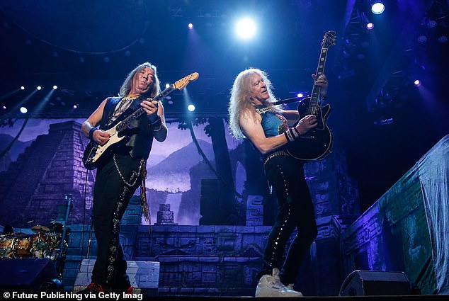 Iron Maiden continue their tour of Australia in September. Pictured: Dave Murray and Janick Gers of Iron Maiden performing during The Book of Souls World Tour in Shanghai, 2016