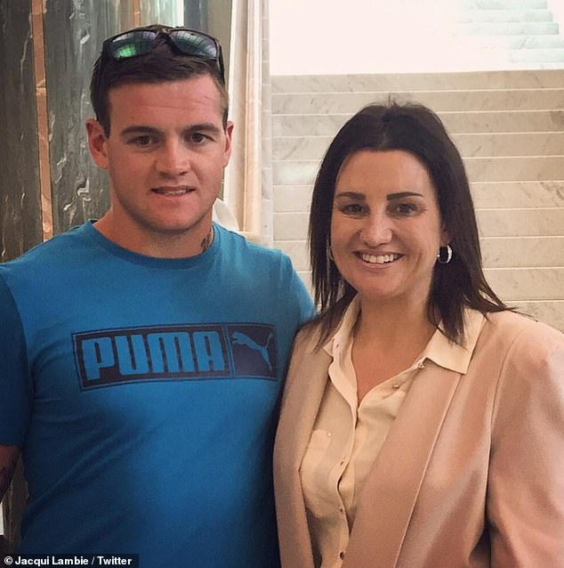 Senator Lambie is pictured with her son Dylan in 2016. She previously thanked him for caring for her as her mental health deteriorated.