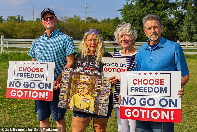 (L-R) Kelly Cushway, 63, Lori Block, Deborah Dygert, 71, and Jeffrey Thorne, 64, spoke to DailyMail.com about their concerns over the purchase of land for a battery factory in their community by the Chinese-backed company Gotion.