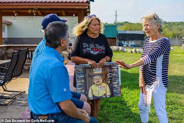 Local residents gather to discuss their concerns over the purchase of land for a battery factory in their community of Big Rapids, Michigan, by the Chinese-backed company Gotion on August 5, 2023.