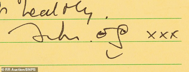 Lennon signs the letter with 'Love John and Yoko' and a smiley face sketch with kisses