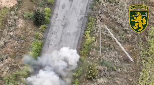 Pictured: The aftermath of the explosion believed to have taken place in the Kursk region of Russia