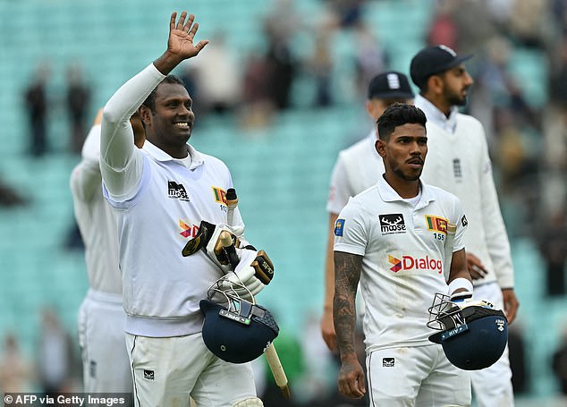 Angelo Mathews (left), who was part of Sri Lanka's last Test victory in England, finished 32 not out