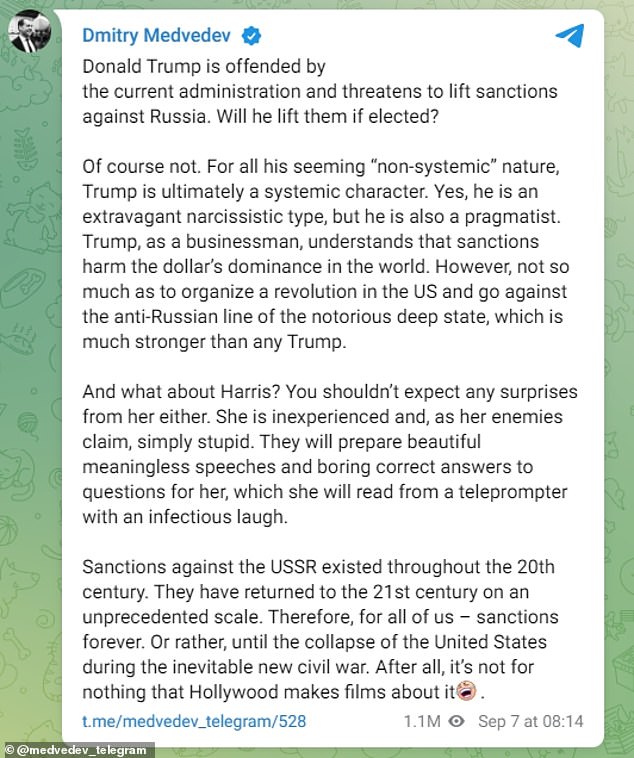 Medvedev, who made headlines for his bizarre social media tirades during the Ukraine war, has now spoken out about the upcoming elections and the impact he believes they could have on Russian sanctions.