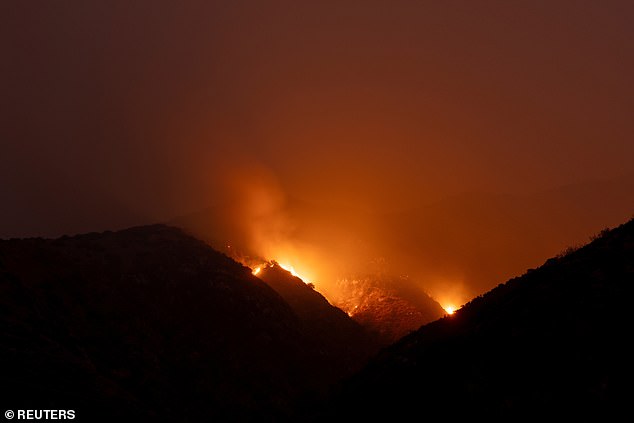 The Line Fire continues to rage in the mountains of the San Bernardino National Forest above Highland, California