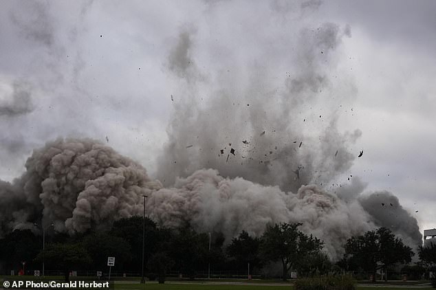 Hertz still owns the property and the future of the site has not yet been determined, the city said. The photo shows the smoke-filled sky after the skyscraper was demolished on Saturday