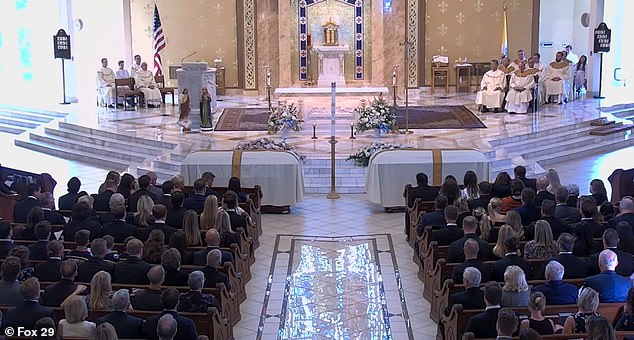 Dozens of mourners gathered at St. Mary Magdalen Catholic Church in Media, Pennsylvania on Monday for the service.