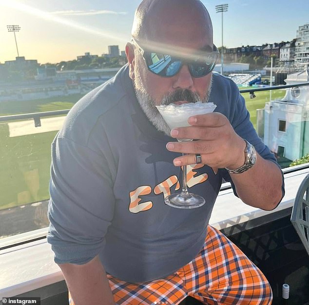 Just a month ago, Ben posted happy selfies while drinking cocktails at a football match in Hove