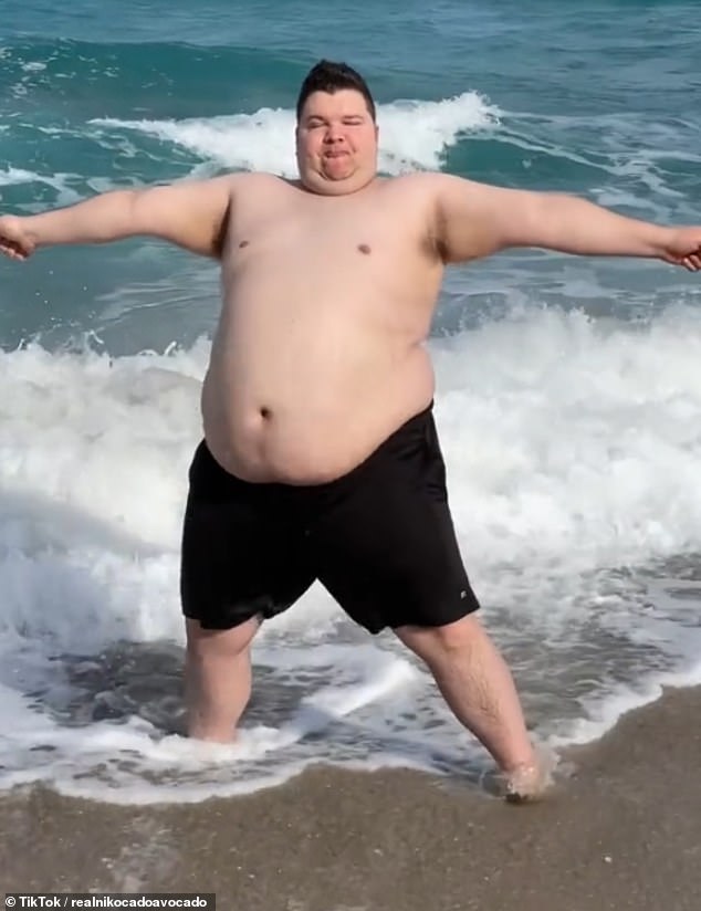 Nicolas (pictured before he started his weight loss journey in 2022) said: 'I edited the videos to make them look recent so I can focus on healing my body behind the scenes'