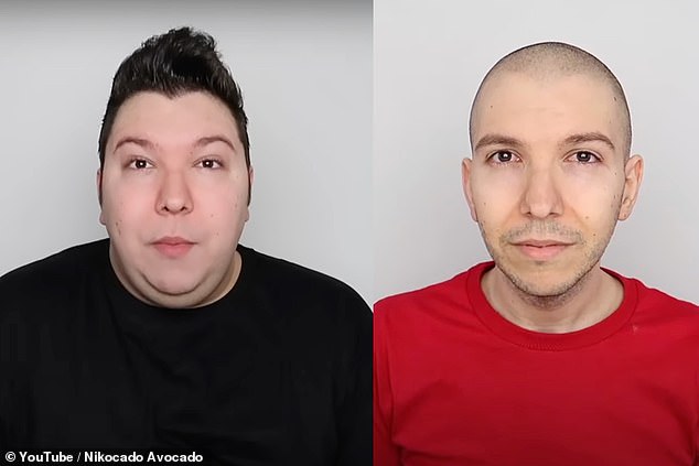 YouTuber Nicolas Perry before and after his staggering 250-pound weight loss, which took him two years