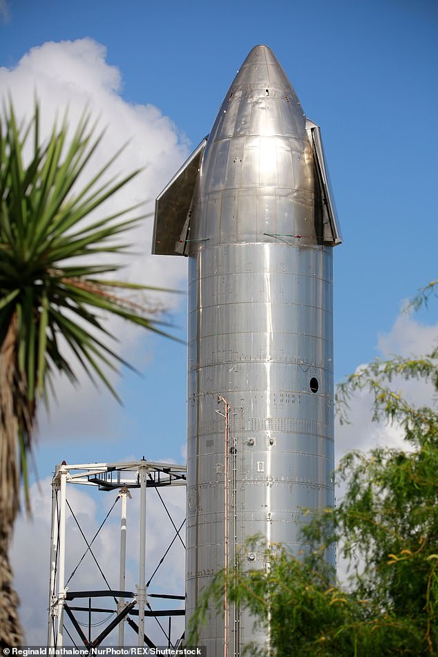 Starship is designed to carry crew and cargo to Earth's orbit, the Moon and Mars. Pictured, a Starship prototype in Texas, August 2021