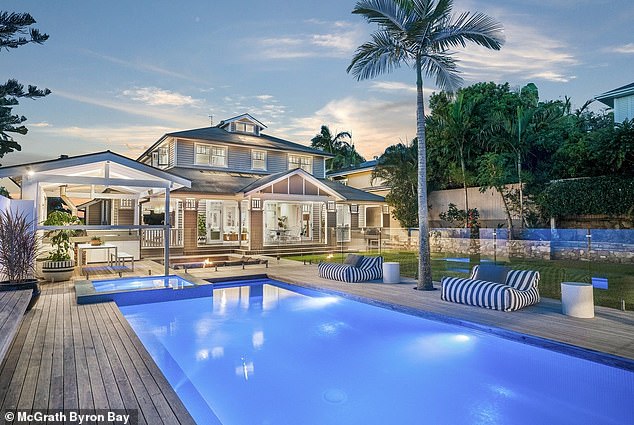 The businessman, who co-founded the fake tan brand with Blair James, invested some of his lavish earnings from the sale of Bondi Sands in purchasing a sprawling mansion in Byron Bay in June (pictured)